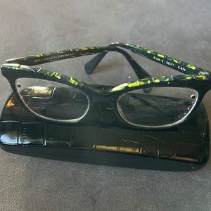 Bellinger Eyeglass Frames Black with Chartreuse and Blue EUC